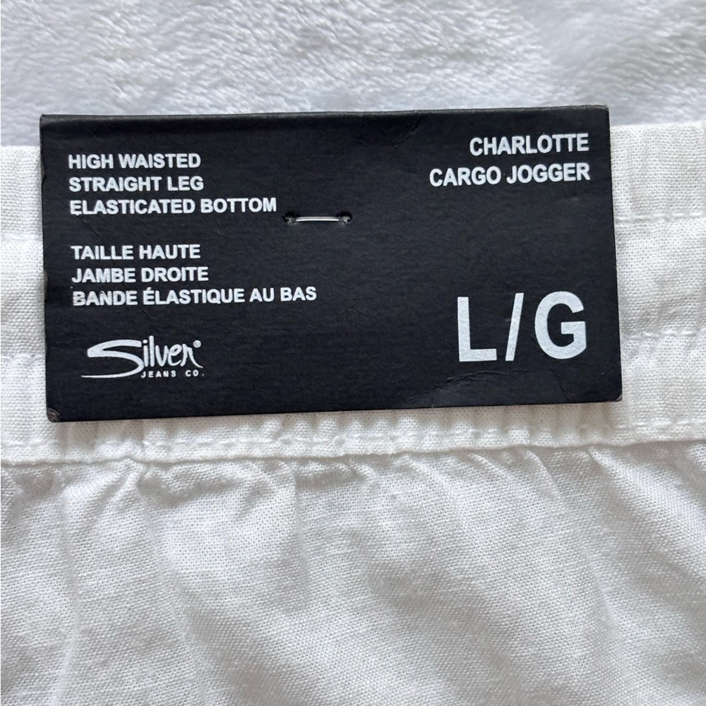 SILVER JEANS Charlotte High Waisted Straight Leg White Cargo Jogger--NWT--L - Picture 8 of 16